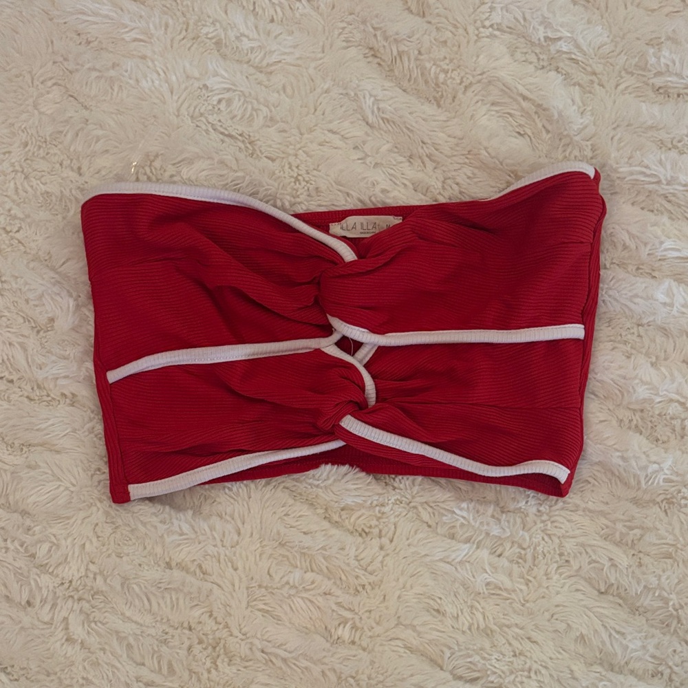 Red Twisted Tube Top with White Trim